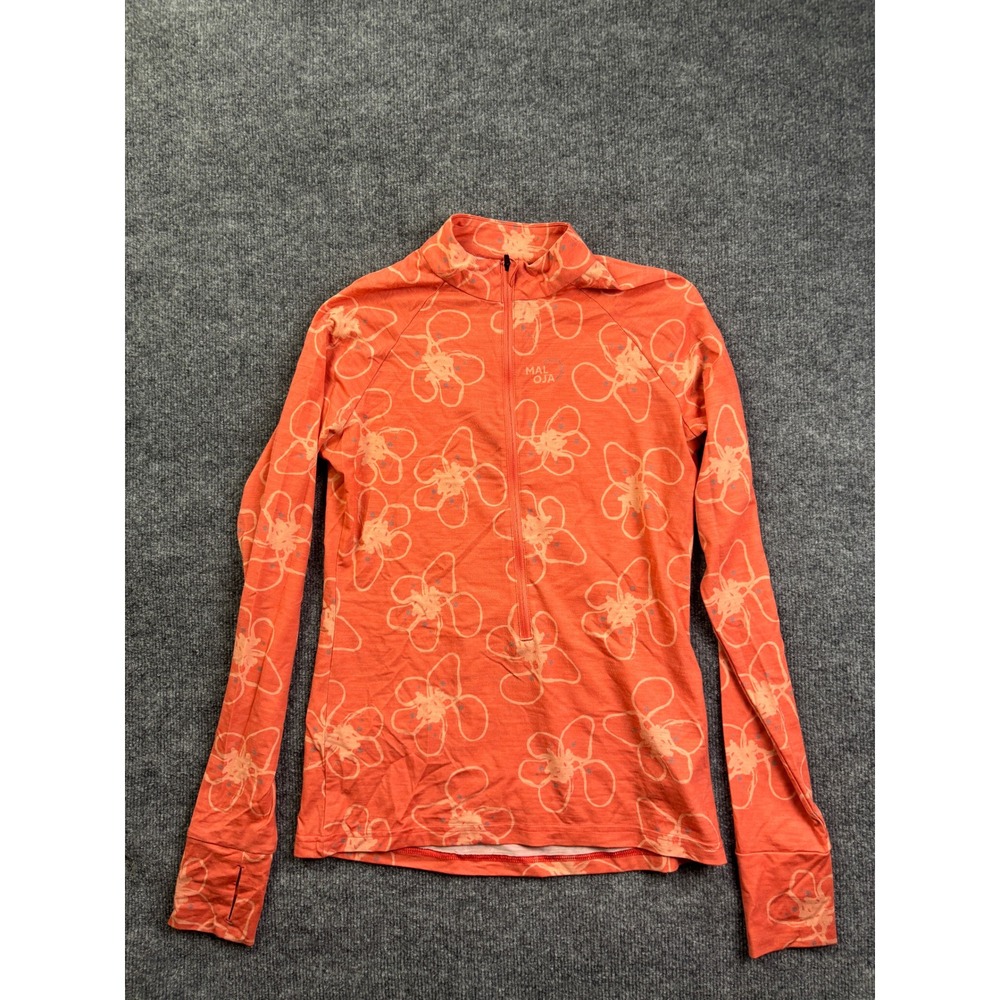 Maloja Quarter Zip Top Womens Size M Orange Floral Wool Blend Long Sleeve 37117
